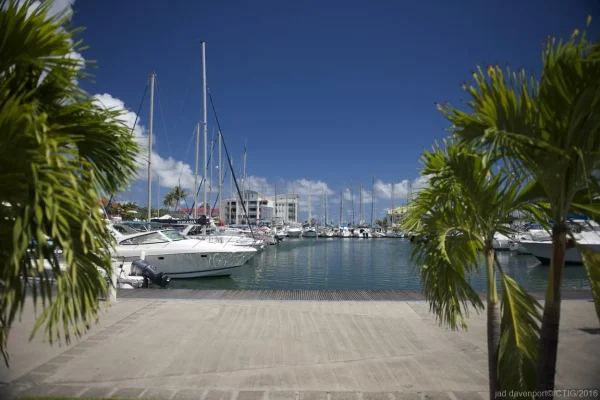 La marina de Saint-François, avec ses voiliers alignés le long des pontons.